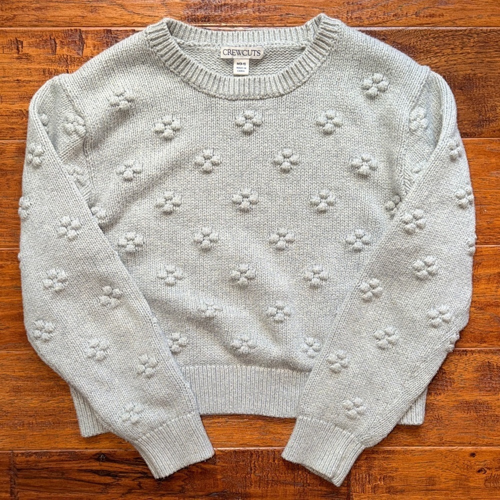 Crewcuts Light Gray Girls’ Bobble Textured Floral Sweater, Medium 8-9